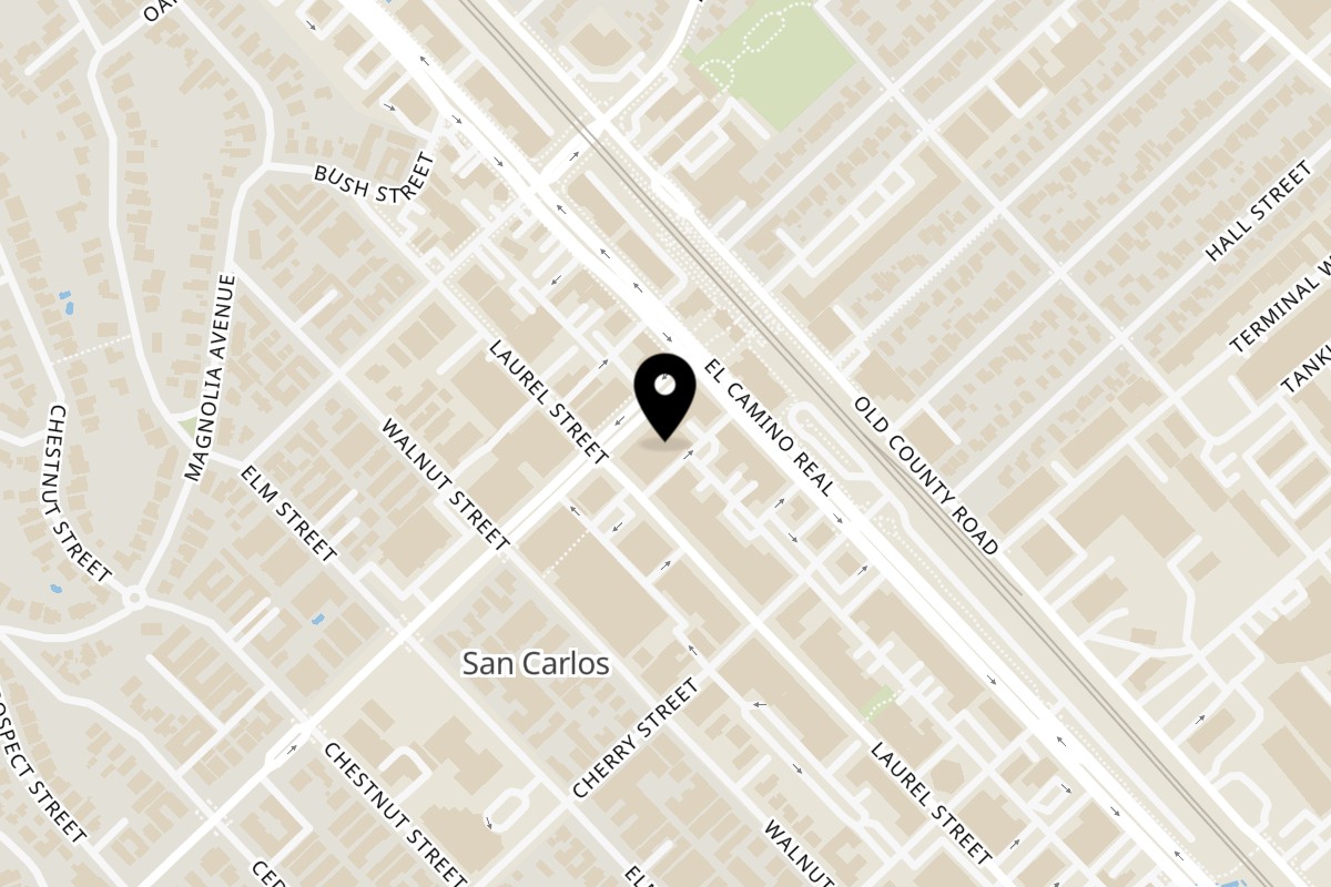 Map showing the location of La Corneta Taqueria San Carlos on 1147 San Carlos Avenue in San Carlos