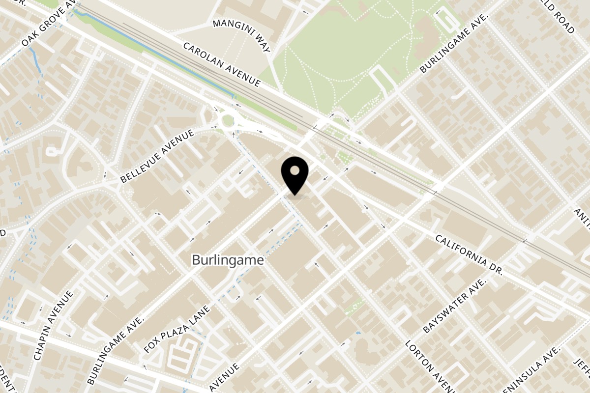 Map showing the location of La Corneta Taqueria Burlingame on 1123 Burlingame Avenue in Burlingame
