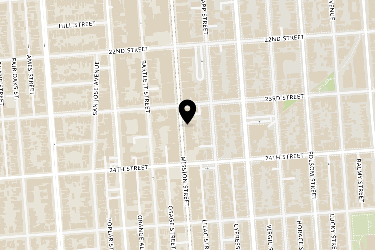 Map showing the location of La Corneta Taqueria Mission St on 2731 Mission St in San Francisco